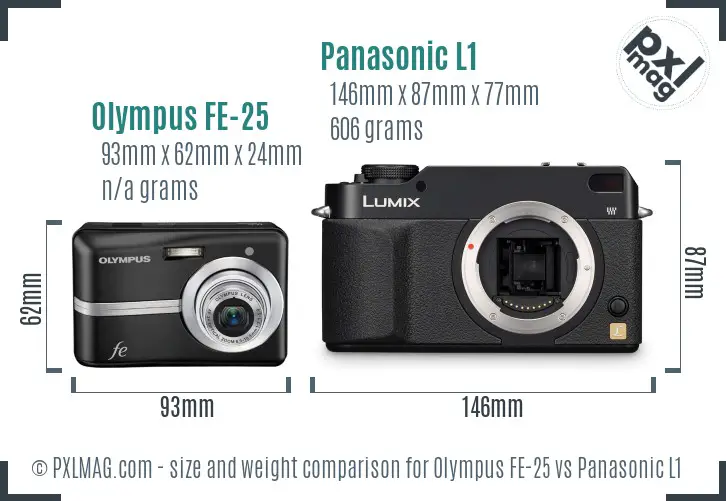 Olympus FE-25 vs Panasonic L1 size comparison