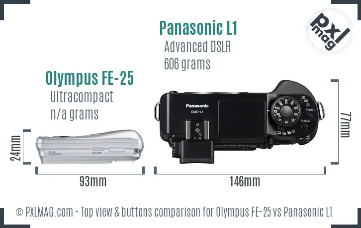 Olympus FE-25 vs Panasonic L1 top view buttons comparison