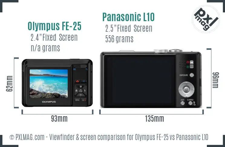 Olympus FE-25 vs Panasonic L10 Screen and Viewfinder comparison