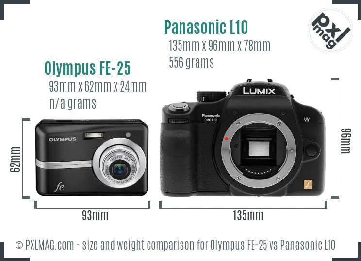 Olympus FE-25 vs Panasonic L10 size comparison