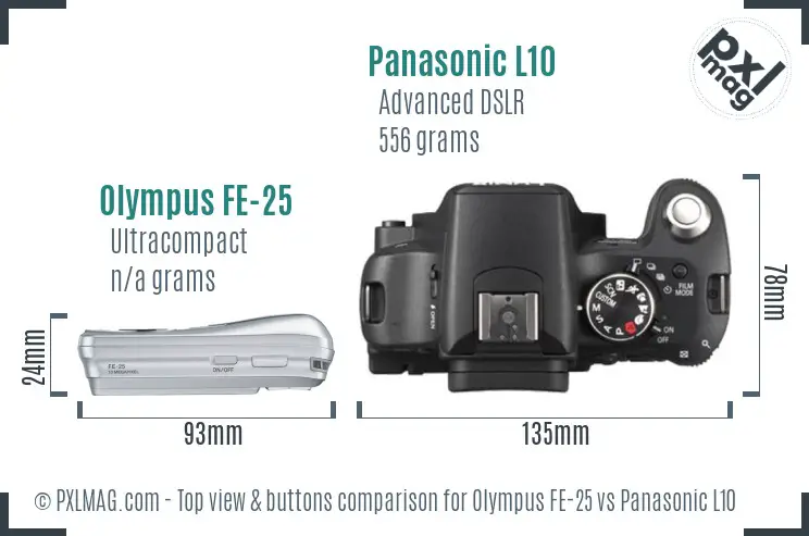 Olympus FE-25 vs Panasonic L10 top view buttons comparison