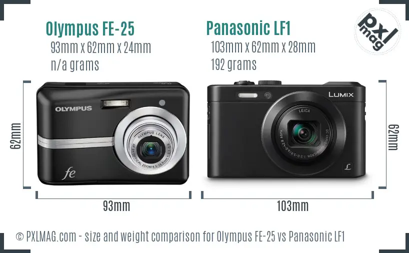 Olympus FE-25 vs Panasonic LF1 size comparison