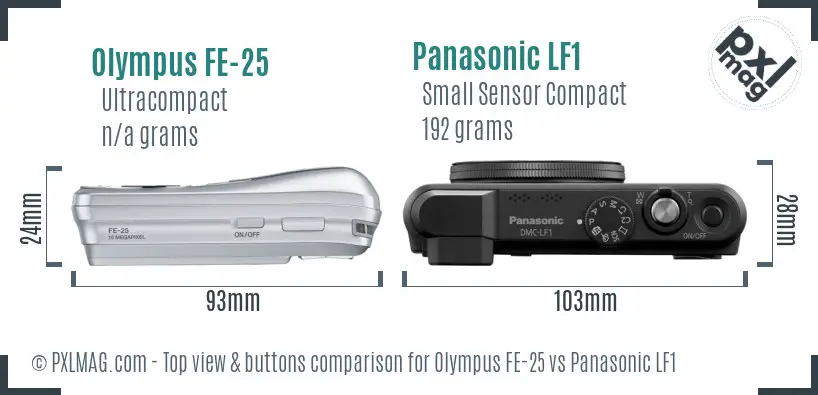 Olympus FE-25 vs Panasonic LF1 top view buttons comparison