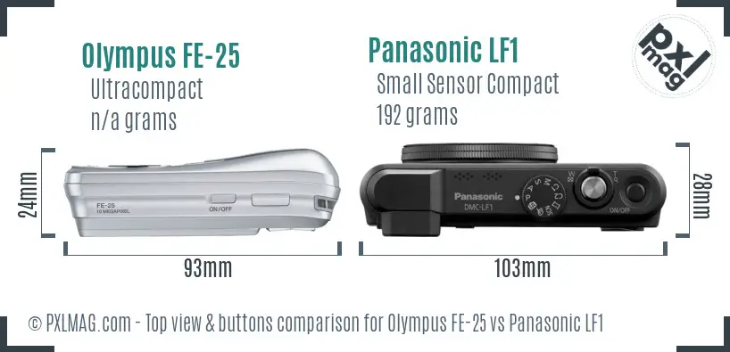 Olympus FE-25 vs Panasonic LF1 top view buttons comparison Olympus FE-25 vs Panasonic LF1 top view buttons comparison