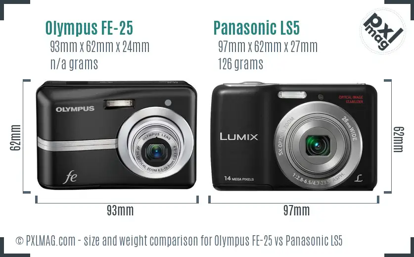 Olympus FE-25 vs Panasonic LS5 size comparison