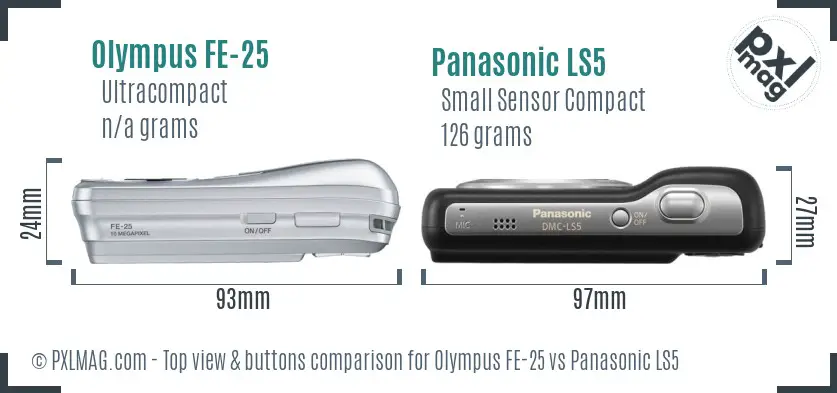Olympus FE-25 vs Panasonic LS5 top view buttons comparison