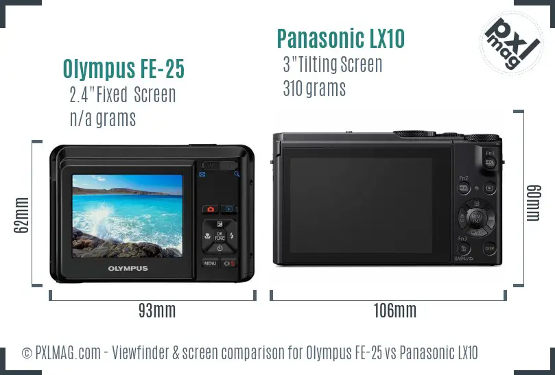 Olympus FE-25 vs Panasonic LX10 Screen and Viewfinder comparison