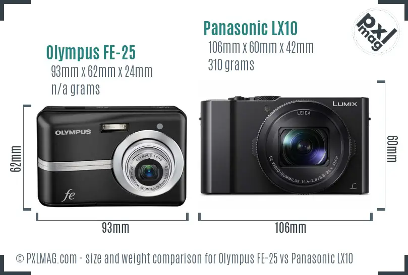 Olympus FE-25 vs Panasonic LX10 size comparison