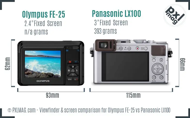 Olympus FE-25 vs Panasonic LX100 Screen and Viewfinder comparison Olympus FE-25 vs Panasonic LX100 Screen and Viewfinder comparison