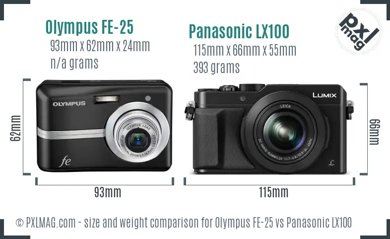 Olympus FE-25 vs Panasonic LX100 size comparison Olympus FE-25 vs Panasonic LX100 size comparison