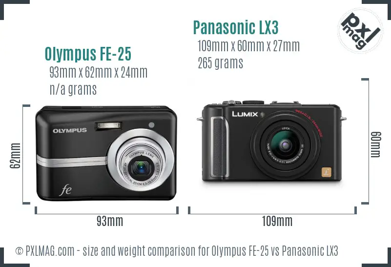 Olympus FE-25 vs Panasonic LX3 size comparison