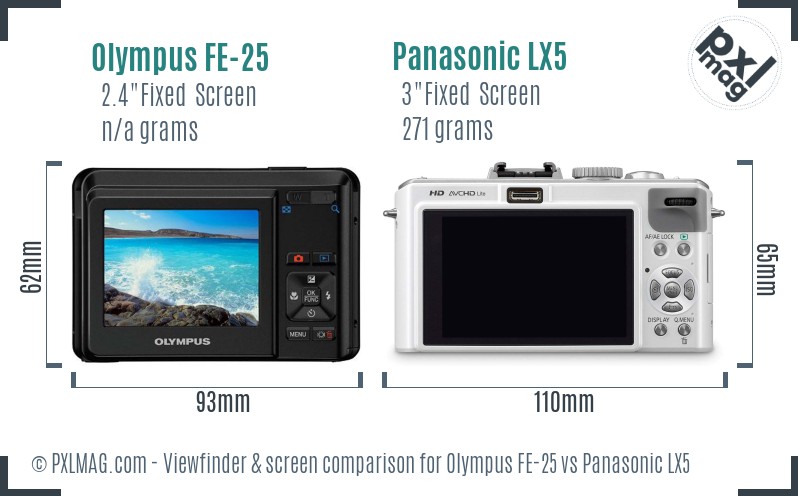 Olympus FE-25 vs Panasonic LX5 Screen and Viewfinder comparison