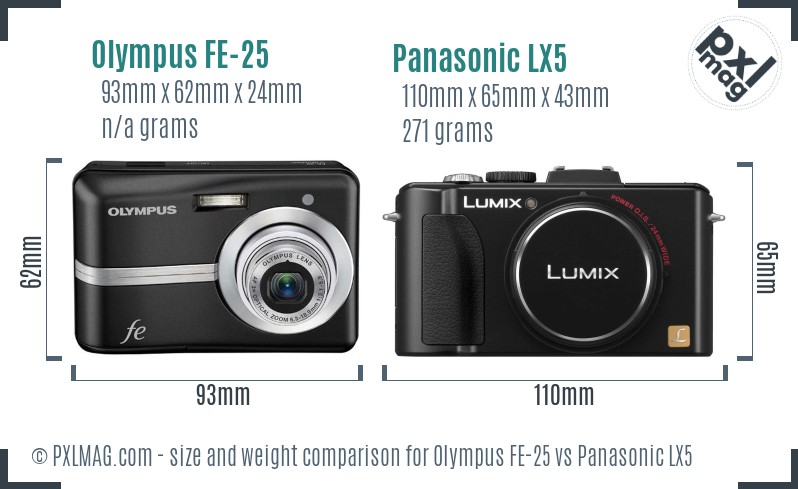 Olympus FE-25 vs Panasonic LX5 size comparison Olympus FE-25 vs Panasonic LX5 size comparison
