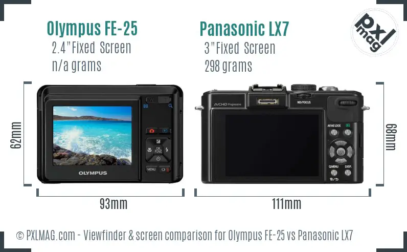 Olympus FE-25 vs Panasonic LX7 Screen and Viewfinder comparison Olympus FE-25 vs Panasonic LX7 Screen and Viewfinder comparison