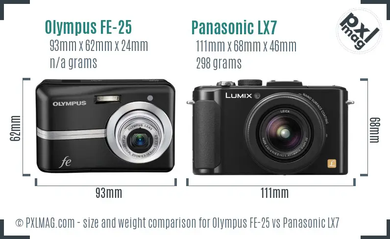 Olympus FE-25 vs Panasonic LX7 size comparison Olympus FE-25 vs Panasonic LX7 size comparison