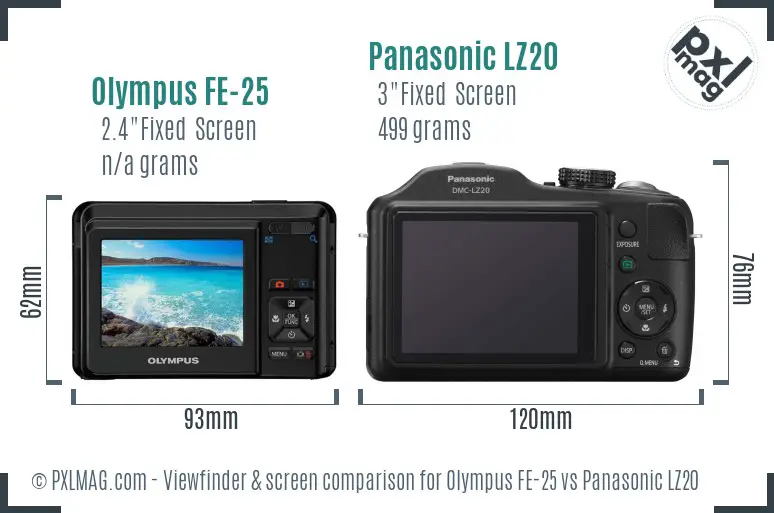 Olympus FE-25 vs Panasonic LZ20 Screen and Viewfinder comparison Olympus FE-25 vs Panasonic LZ20 Screen and Viewfinder comparison