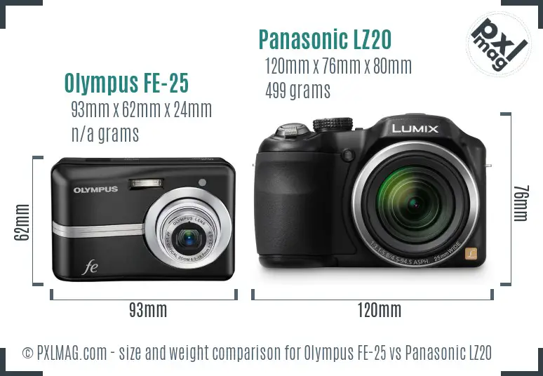 Olympus FE-25 vs Panasonic LZ20 size comparison Olympus FE-25 vs Panasonic LZ20 size comparison