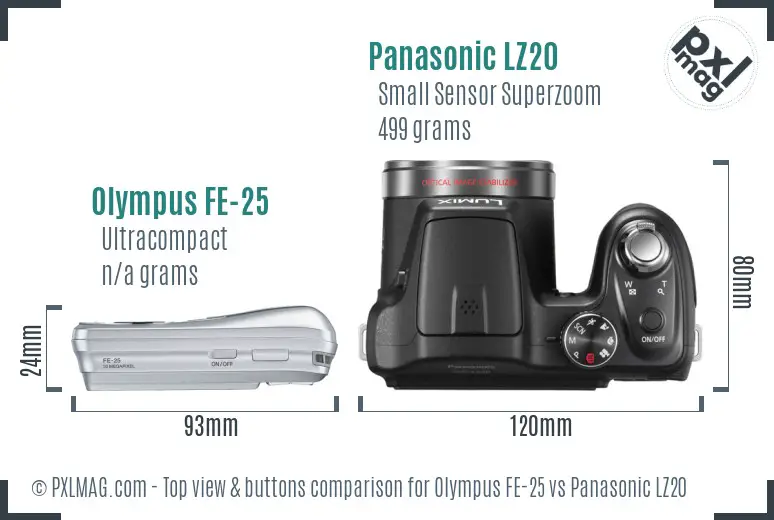 Olympus FE-25 vs Panasonic LZ20 top view buttons comparison Olympus FE-25 vs Panasonic LZ20 top view buttons comparison