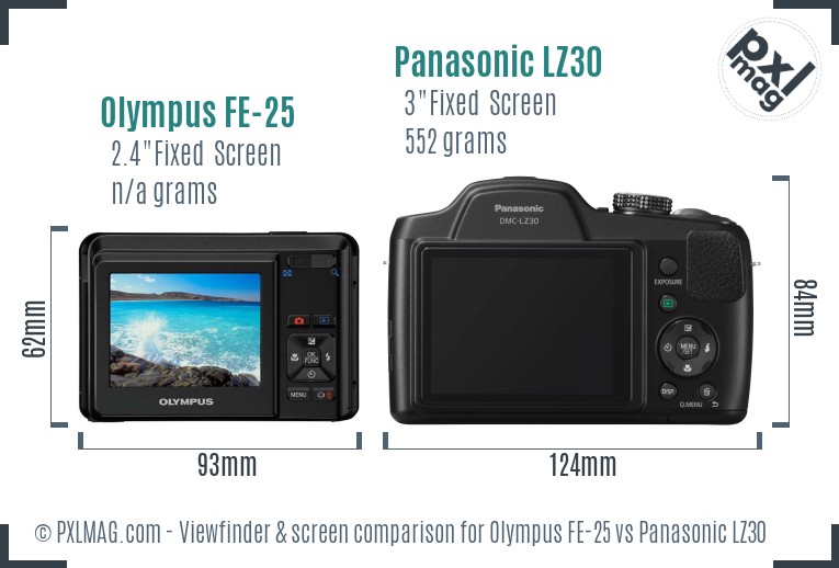 Olympus FE-25 vs Panasonic LZ30 Screen and Viewfinder comparison