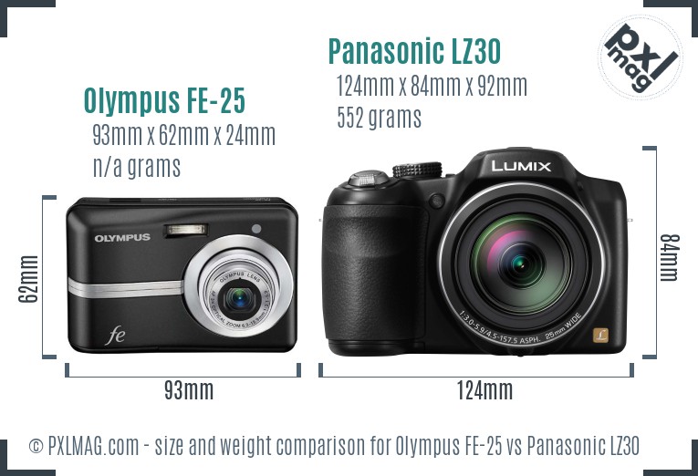 Olympus FE-25 vs Panasonic LZ30 size comparison