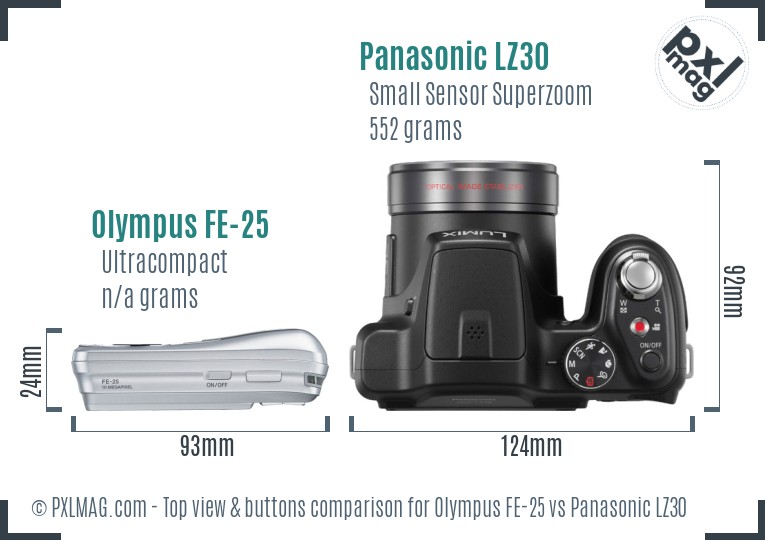 Olympus FE-25 vs Panasonic LZ30 top view buttons comparison