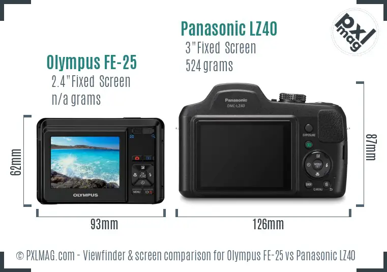 Olympus FE-25 vs Panasonic LZ40 Screen and Viewfinder comparison
