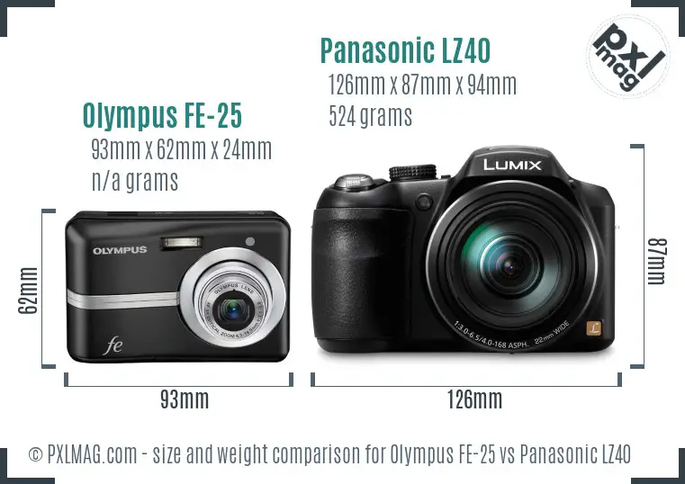 Olympus FE-25 vs Panasonic LZ40 size comparison