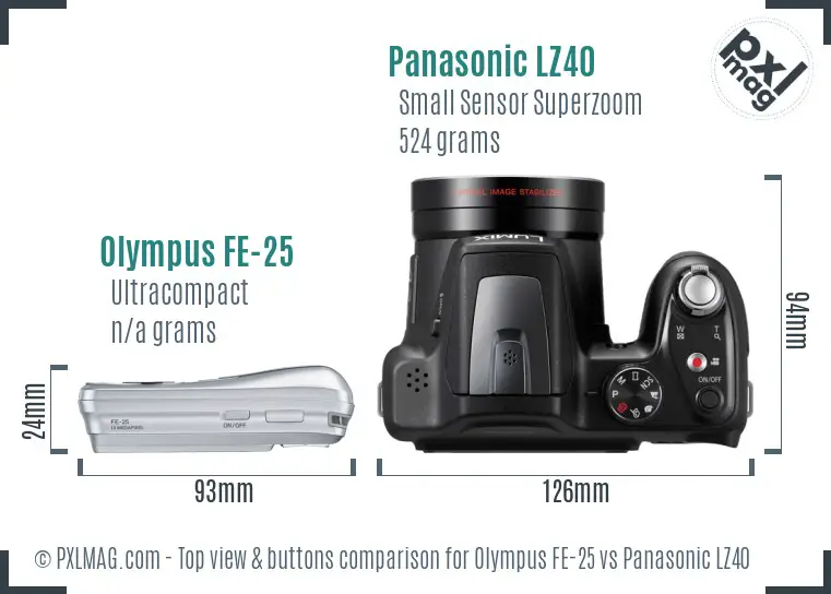 Olympus FE-25 vs Panasonic LZ40 top view buttons comparison