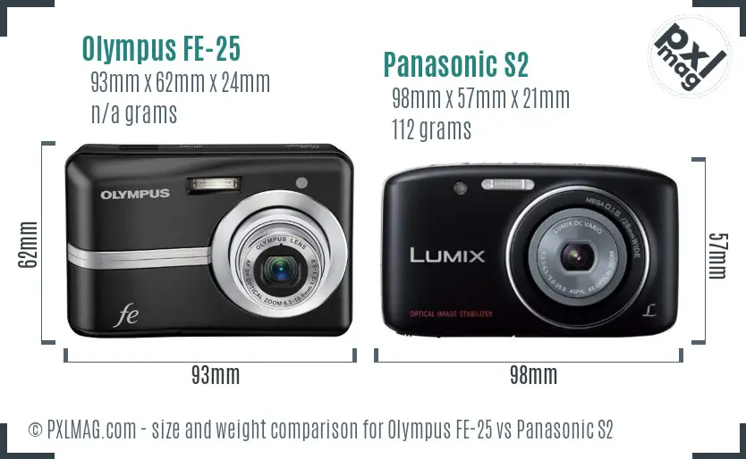 Olympus FE-25 vs Panasonic S2 size comparison