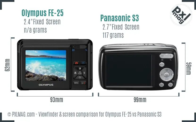 Olympus FE-25 vs Panasonic S3 Screen and Viewfinder comparison