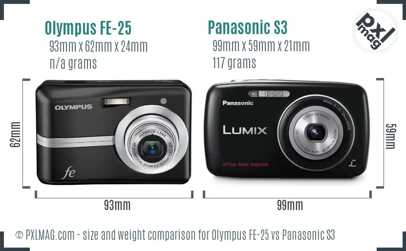 Olympus FE-25 vs Panasonic S3 size comparison