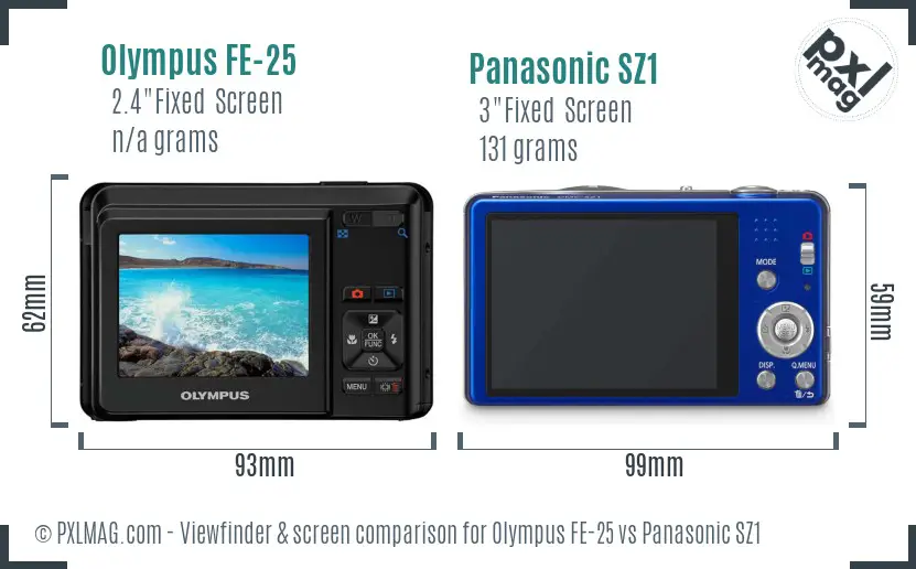 Olympus FE-25 vs Panasonic SZ1 Screen and Viewfinder comparison Olympus FE-25 vs Panasonic SZ1 Screen and Viewfinder comparison