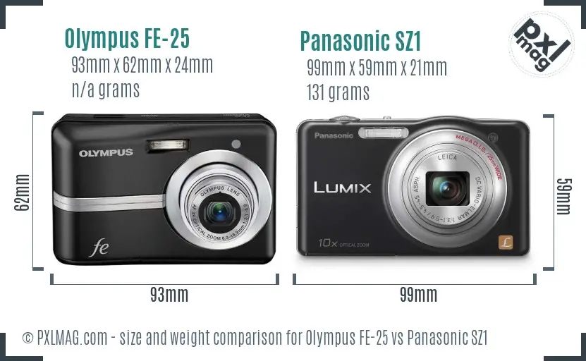 Olympus FE-25 vs Panasonic SZ1 size comparison Olympus FE-25 vs Panasonic SZ1 size comparison