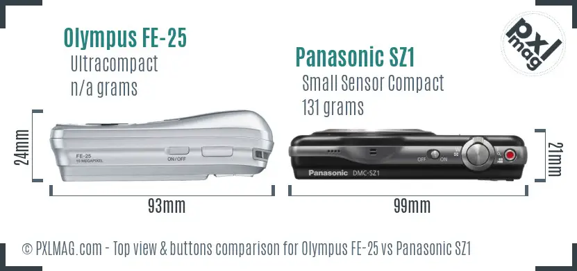 Olympus FE-25 vs Panasonic SZ1 top view buttons comparison Olympus FE-25 vs Panasonic SZ1 top view buttons comparison