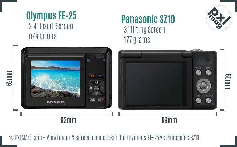 Olympus FE-25 vs Panasonic SZ10 Screen and Viewfinder comparison