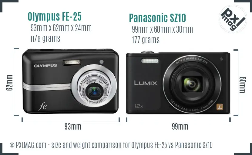 Olympus FE-25 vs Panasonic SZ10 size comparison