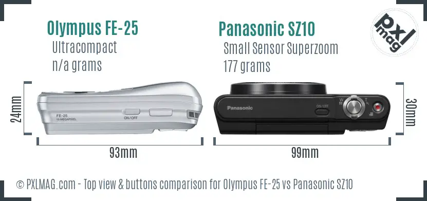 Olympus FE-25 vs Panasonic SZ10 top view buttons comparison