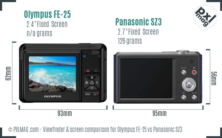 Olympus FE-25 vs Panasonic SZ3 Screen and Viewfinder comparison