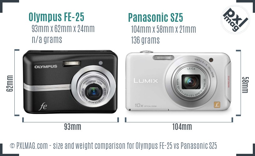 Olympus FE-25 vs Panasonic SZ5 size comparison Olympus FE-25 vs Panasonic SZ5 size comparison