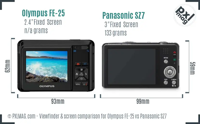 Olympus FE-25 vs Panasonic SZ7 Screen and Viewfinder comparison