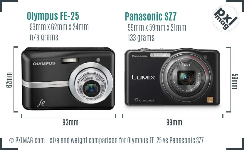 Olympus FE-25 vs Panasonic SZ7 size comparison