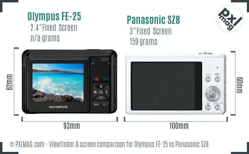 Olympus FE-25 vs Panasonic SZ8 Screen and Viewfinder comparison