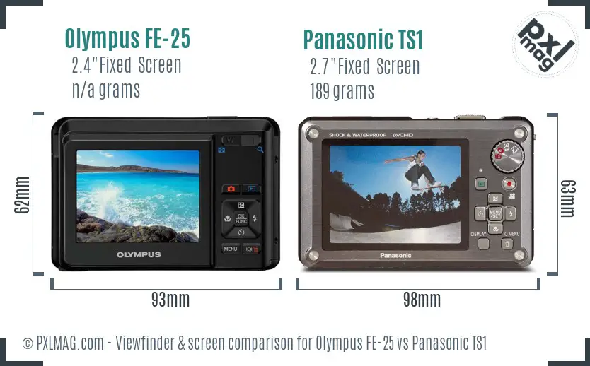 Olympus FE-25 vs Panasonic TS1 Screen and Viewfinder comparison