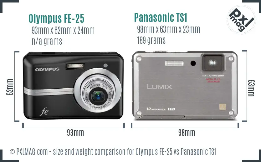 Olympus FE-25 vs Panasonic TS1 size comparison