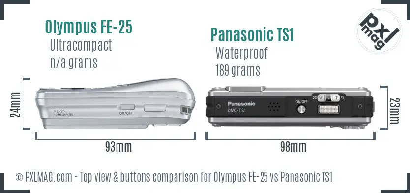 Olympus FE-25 vs Panasonic TS1 top view buttons comparison