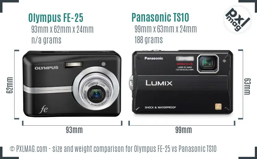 Olympus FE-25 vs Panasonic TS10 size comparison Olympus FE-25 vs Panasonic TS10 size comparison