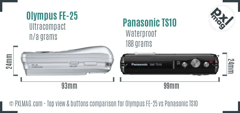 Olympus FE-25 vs Panasonic TS10 top view buttons comparison Olympus FE-25 vs Panasonic TS10 top view buttons comparison