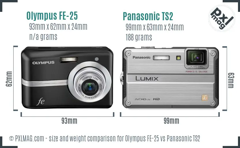Olympus FE-25 vs Panasonic TS2 size comparison Olympus FE-25 vs Panasonic TS2 size comparison