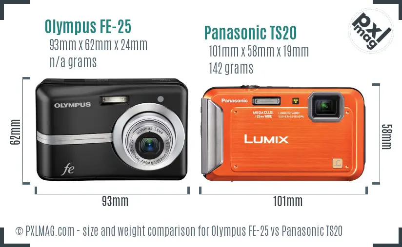 Olympus FE-25 vs Panasonic TS20 size comparison Olympus FE-25 vs Panasonic TS20 size comparison