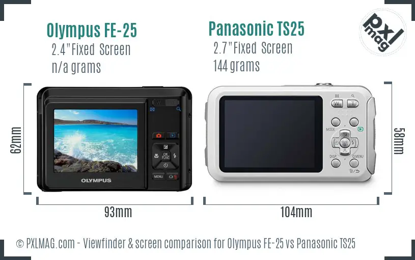 Olympus FE-25 vs Panasonic TS25 Screen and Viewfinder comparison